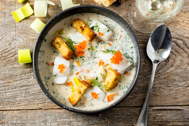 Cremet fiskesuppe med hvilling