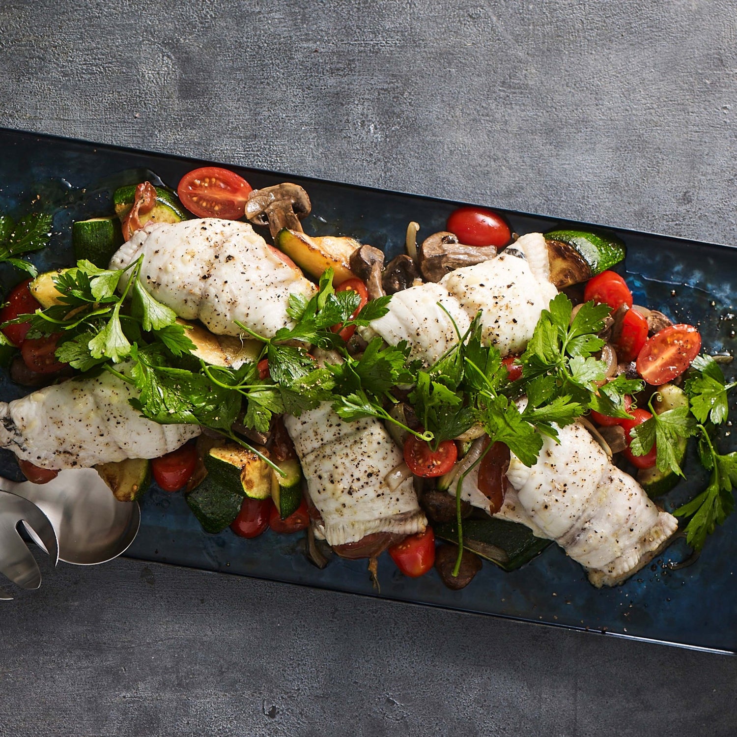 Rødspætteruller med parmaskinke og vesterhavsost - Kystfisken