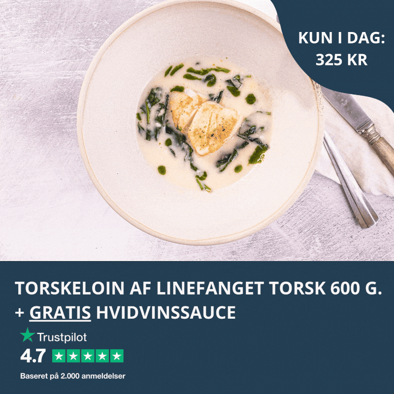 Dagens tilbud: Torskeloin 600 G. + Gratis hvidvinssauce