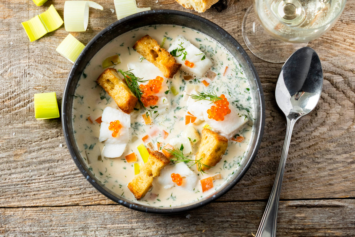Cremet fiskesuppe med hvilling