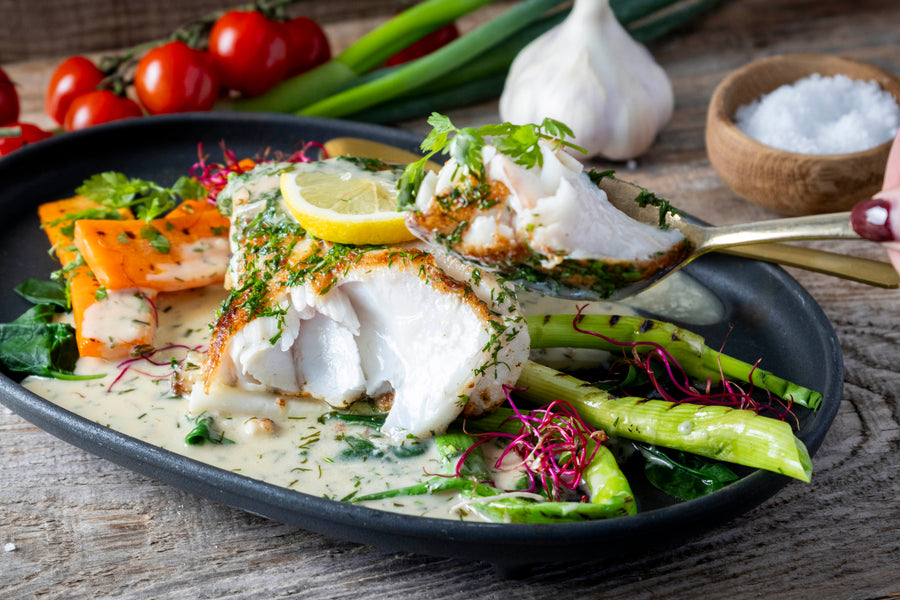 Stegt langefilet med grillede grøntsager