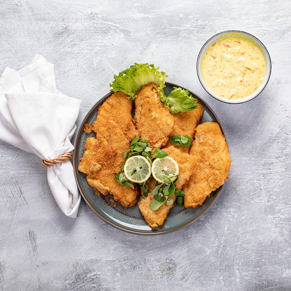 Panerede danske rødspættefileter + Remoulade 180 G. - Kystfisken