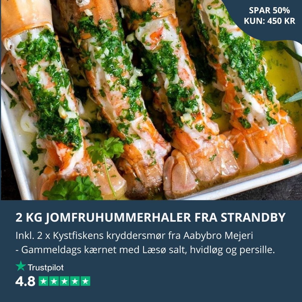 Ugens pakke: 2 kg danske jomfruhummerhaler + Inkl. gratis Kystfiskens kryddersmør - Kystfisken